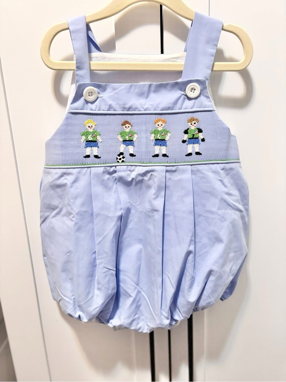 Blue Smocked Soccer Bubble One-Piece for Kids